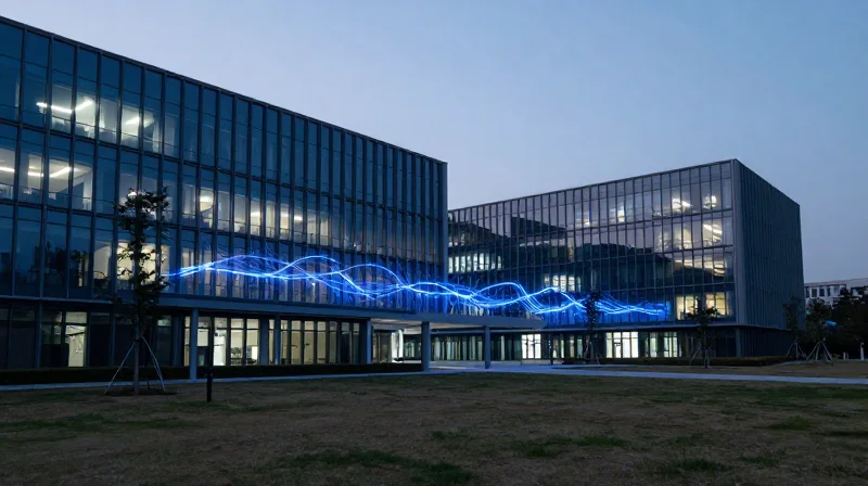 The Strategic Importance of Campus Fiber Infrastructure Modern university campus at dusk with digital light trails representing high-speed fiber connectivity.