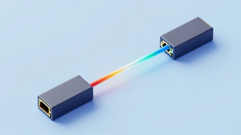 Isometric 3D illustration of 10G SFP+ BIDI technology showing bidirectional data flow on a single fiber strand.