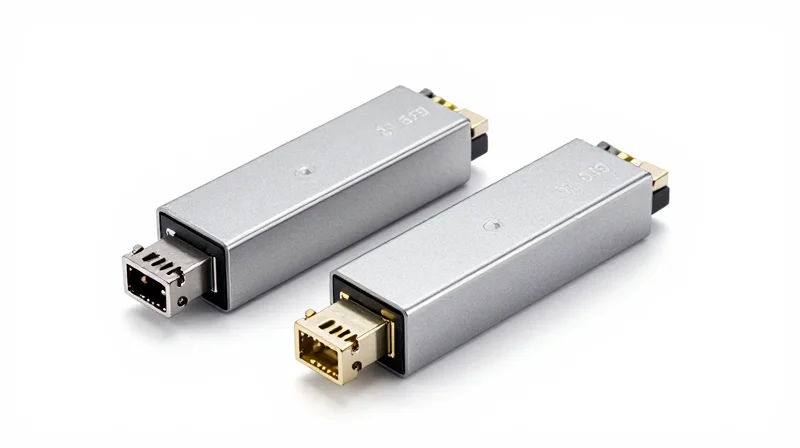 Commercial photo comparing a 10G BiDi transceiver and a standard dual-fiber LR transceiver.