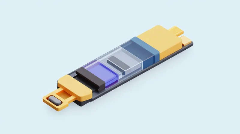 Isometric 3D illustration of an SFP+ module with glowing internal components.