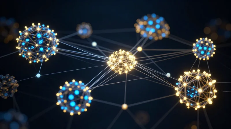 The Evolution of Optical Interoperability in Cisco Environments Abstract visualization of optical networks evolving from isolated clusters into a unified, interconnected global system.