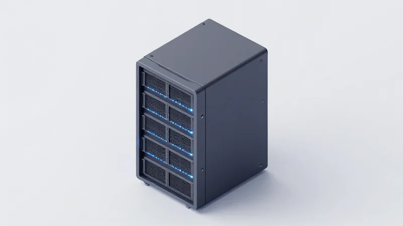 Reliability and MTBF: Field Performance Benchmarks Isometric 3D model of a server rack showing technical reliability and component uptime.