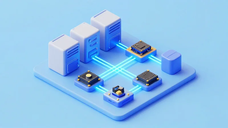 OEM/ODM Customization: Tailoring Hardware to Your Needs Isometric 3D model of a modern cloud server and manufacturing modules.