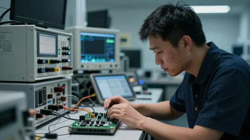 Quality Assurance: EEAT-Compliant Testing Protocols Professional laboratory setting showing technical validation of networking hardware.