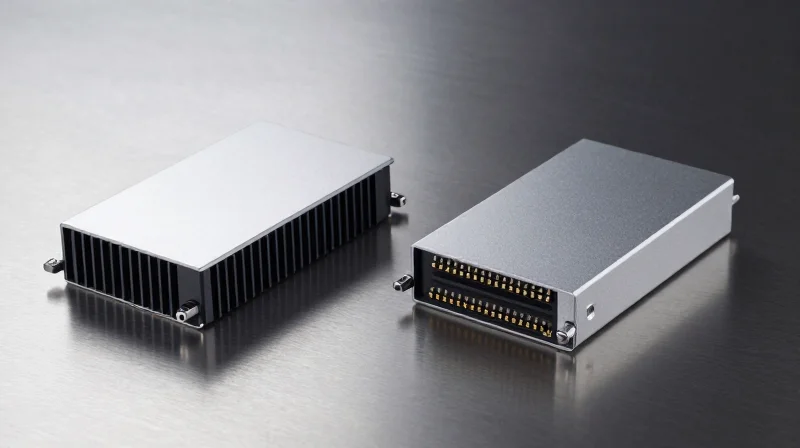 Side-by-side comparison of OSFP and QSFP-DD optical transceiver hardware form factors.