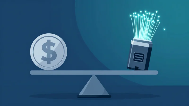 The Value Proposition of Arista-Compatible Optics Flat vector illustration of a scale balancing cost and performance.