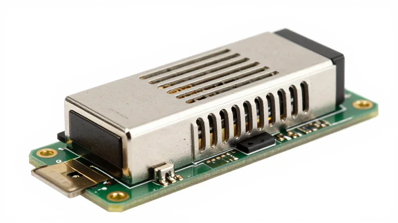 Optical Transceivers: Scaling to 400G and 800G Detailed macro view of a high-speed optical transceiver module used in data center networking.
