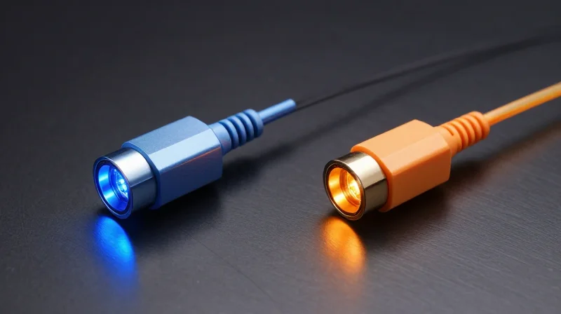Latency Benchmarks: InfiniBand vs. RoCEv2 Conceptual side-by-side comparison of two high-speed fiber optic networking cables representing different protocols.