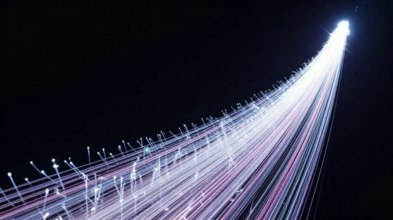 Evolution of Juniper Optics: From 1G to 400G Conceptual representation of data speed evolution from low-density to high-density light streams.