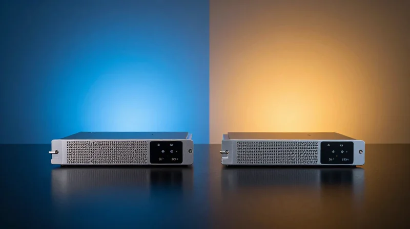 The Compatibility Matrix: OEM vs. Third-Party Optics A side-by-side product comparison of two different optical transceivers on a dark surface.