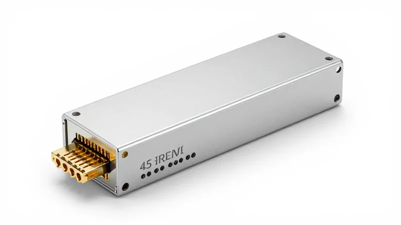 The Strategic Value of OEM/ODM Customization High-quality close-up of a custom fiber optic transceiver on a white background.
