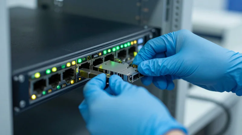 Rigorous Quality Assurance: Why Reliability Matters A technician testing optical modules in a high-tech lab environment.
