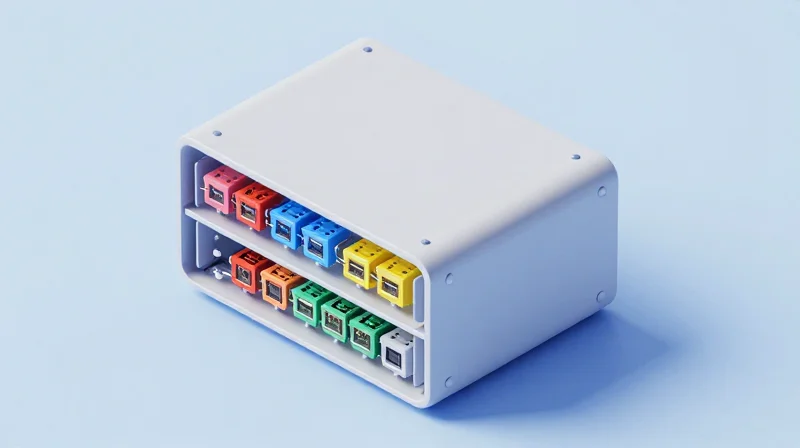Defining MSA: The Foundation of Open Networking Isometric 3D illustration of a modular networking rack with various transceiver modules fitting into standardized slots.