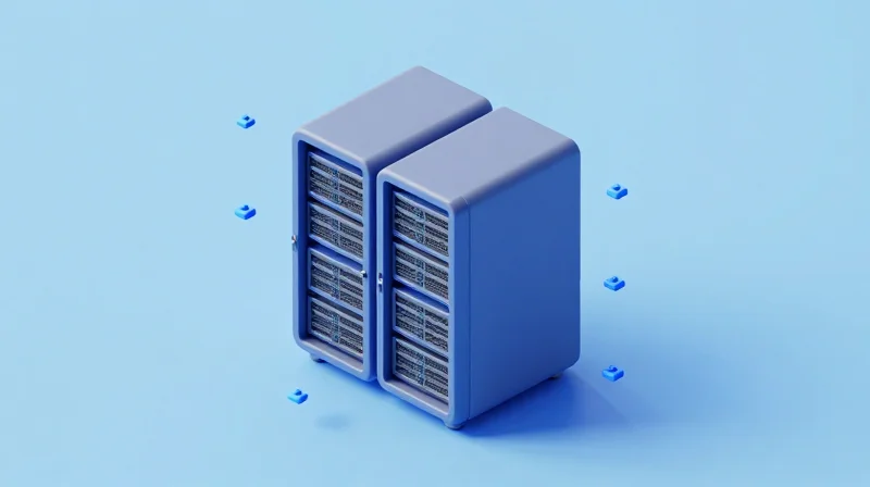 Isometric 3D model of a cloud server rack highlighting thermal management.