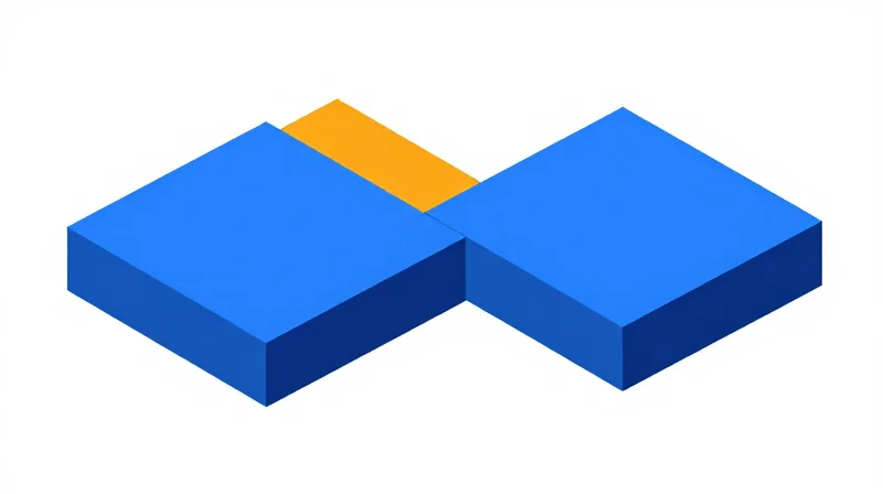 Flat vector illustration of geometric shapes connecting to form a bridge.