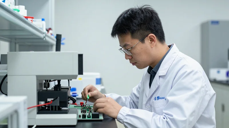 A laboratory setting showing technical hardware being tested for quality.