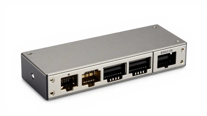 Ubytelink’s Engineering Excellence: Beyond Basic Compatibility A close-up studio shot of a high-quality optical transceiver module showing metallic textures and internal design.