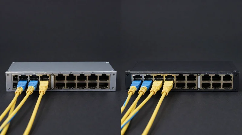 Ensuring Seamless Interoperability Across Major Switch Brands A comparison layout showing seamless connectivity between two different network switch types.