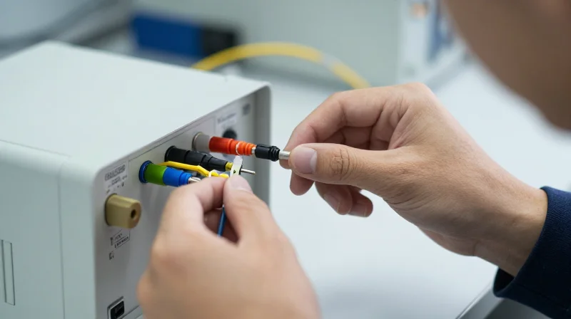 Rigorous Testing Protocols: The Ubytelink Reliability Guarantee An engineering laboratory scene where a technician is performing signal integrity tests on networking hardware.