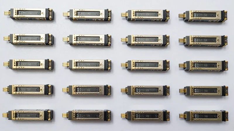 Neatly arranged collection of SFP transceivers on a professional surface signifying bulk procurement.