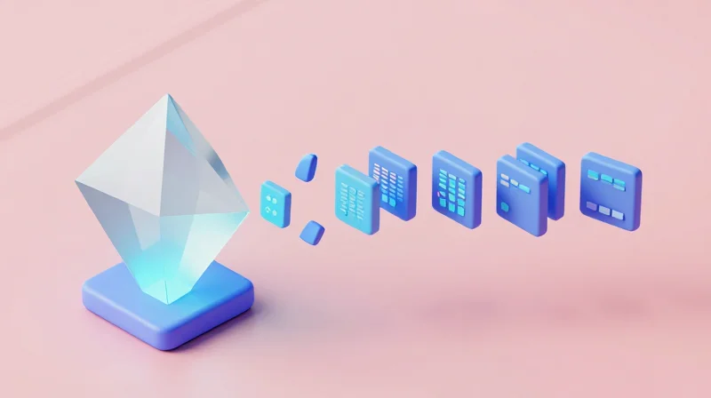 Isometric 3D visualization of error correction processing fragmented digital signals.