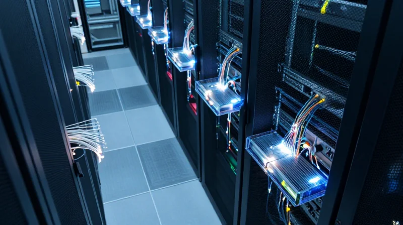The Foundation of High-Performance Fiber Networks High-performance data center with organized fiber optic cabling and glowing servers.