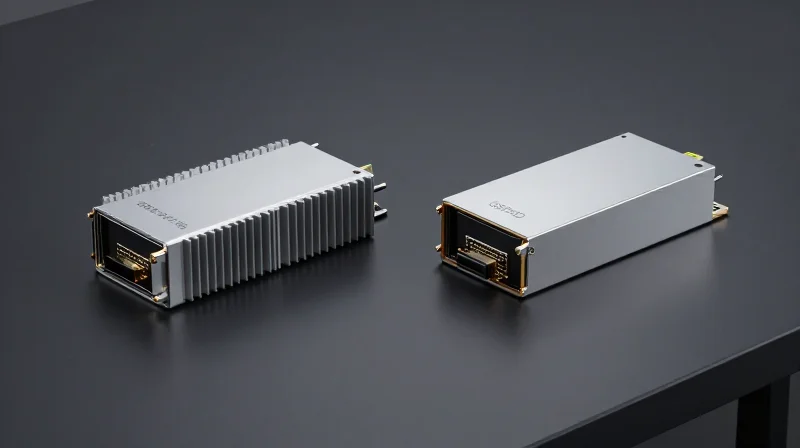 Comparison between OSFP and QSFP-DD module form factors highlighting mechanical heat dissipation features.
