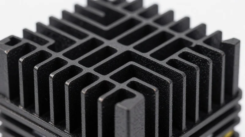 Technical Deep Dive: Advanced Materials and Design Macro close-up showing the metallic texture and fin geometry of a graphene-coated cooling module.