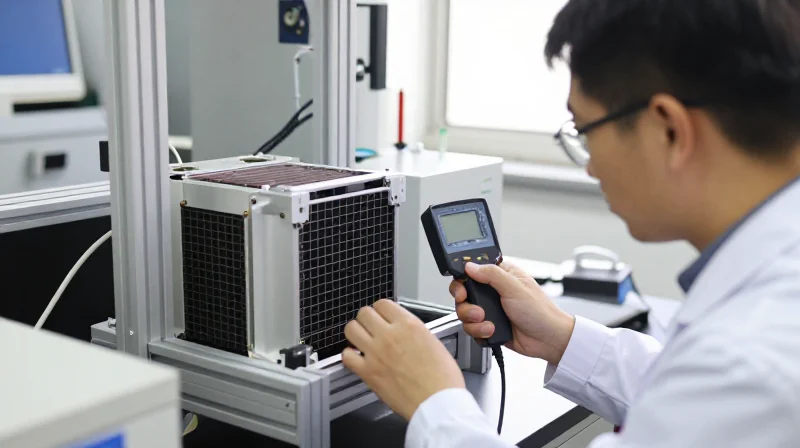 Quality Assurance Standards for Cooling Modules A quality assurance technician inspecting a thermal module in a laboratory.
