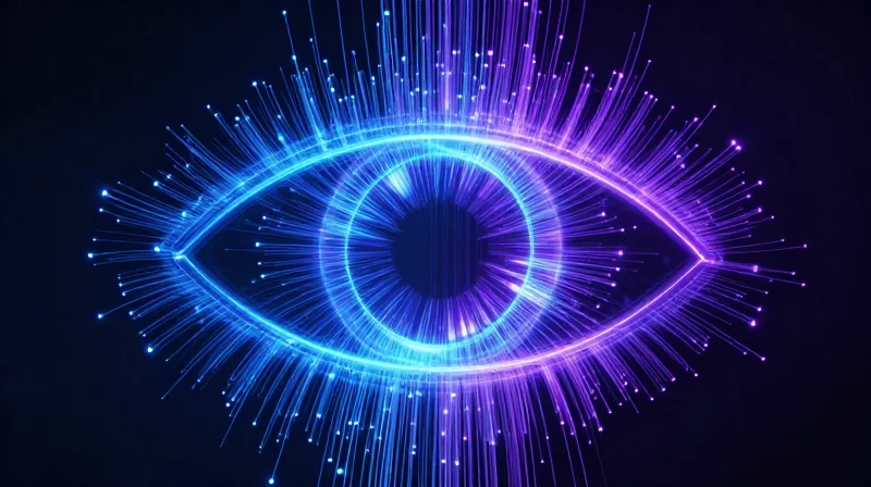 Key Performance Metrics: Jitter, Noise, and Eye Diagrams A glowing abstract visualization of a high-speed digital signal forming an eye pattern on a dark background.