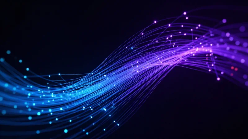The Fundamentals of Bit Error Rate (BER) Testing Abstract digital data stream with glowing bits and occasional error nodes representing BER testing integrity.