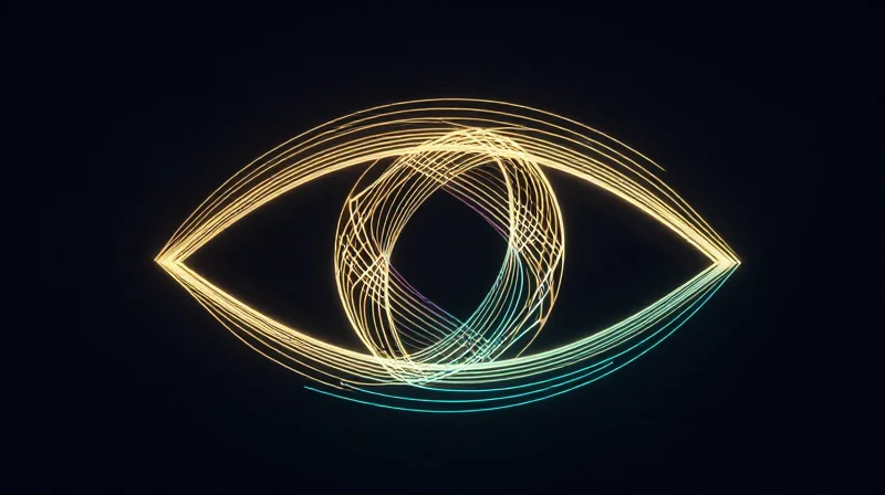 Geometric vector illustration of an eye-shaped signal structure representing data integrity.