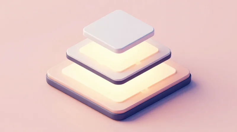 Isometric 3D illustration of three-layered glowing data levels representing PAM4 modulation.