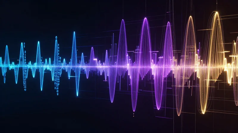 The Evolution of Signal Integrity in Optical Networking Abstract representation of digital signal evolution from simple waves to complex multi-level patterns.