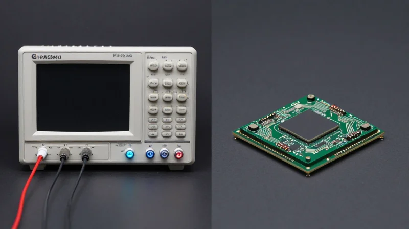 Competitor Breakdown: BER Testing and DSP Monitoring Side-by-side comparison of a benchtop oscilloscope and an integrated circuit for DSP monitoring.