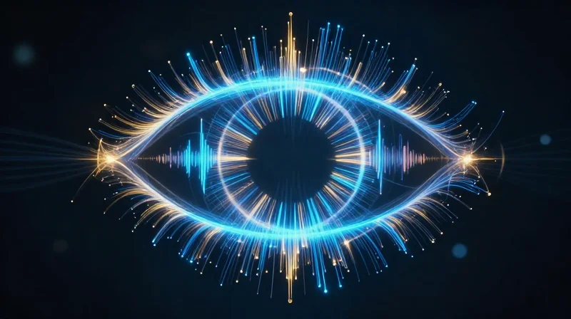 The Critical Role of Eye Diagram Analysis in Modern Optics Abstract visualization of glowing optical fiber signal waves overlapping to form an eye diagram shape.