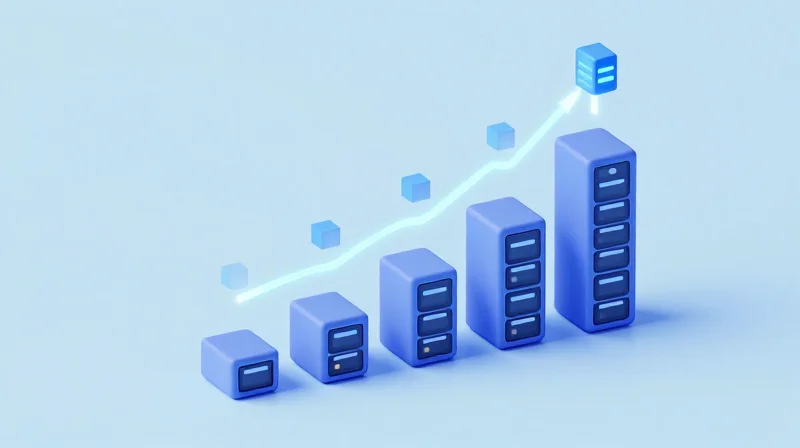 Scaling from 100G to 800G: Challenges and Solutions Isometric 3D illustration of a modern cloud computing network scaling from small to large units.