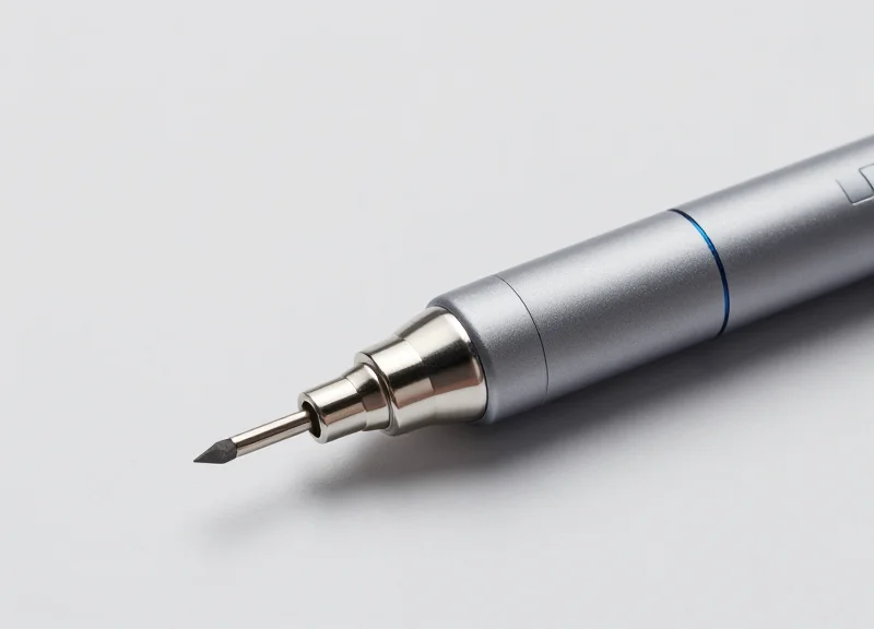 A professional fiber optic connector cleaning pen for MPO and LC interfaces, displayed in a clean studio environment with professional lighting.