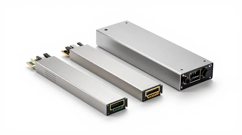 Defining Third-Party Optics in the Modern Ecosystem A collection of high-quality SFP and QSFP28 optical transceiver modules on a clean white background.