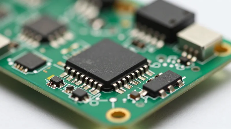Component-Level Engineering: Lasers, ICs, and PCBAs Macro close-up of a high-performance transceiver PCB showing microchips and gold-plated connectors.