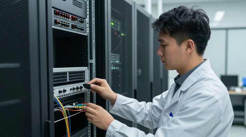 Rigorous Testing Protocols: Beyond the Basics A network engineer testing optical modules in a professional laboratory with high-end diagnostic equipment.