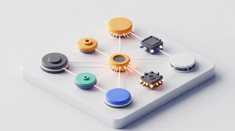 Defining Interoperability Testing (IOT) in Optical Networking Isometric 3D illustration of a modular network system with diverse interconnected hardware components.