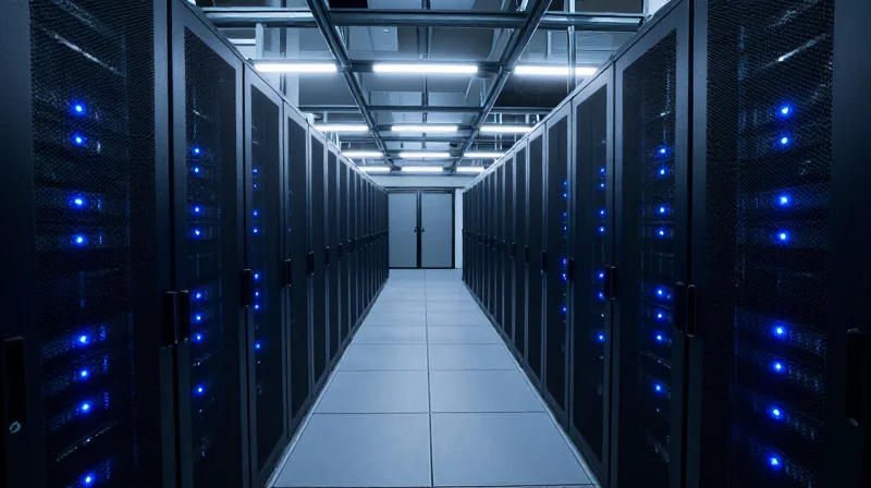 Real-World Case Studies in Hyperscale Data Centers Interior view of a modern hyperscale data center with server racks.