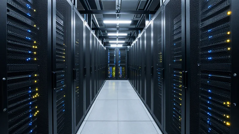 Case Study: Scaling Global Data Centers with Ubytelink Wide perspective of a massive data center with organized server racks.