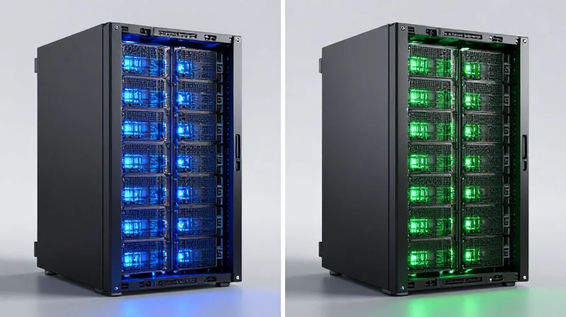Side-by-side comparison of specialized custom server hardware versus standard commercial modules.