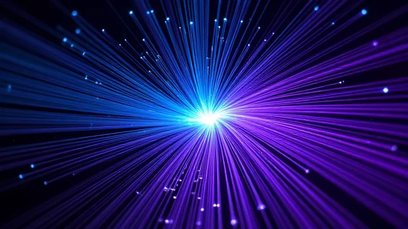 Abstract representation of high-speed fiber optic data streams in a modern data center.