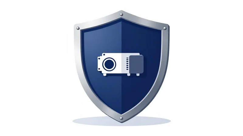 A stylized vector shield protecting an optical transceiver module, symbolizing long-term warranty and hardware protection.