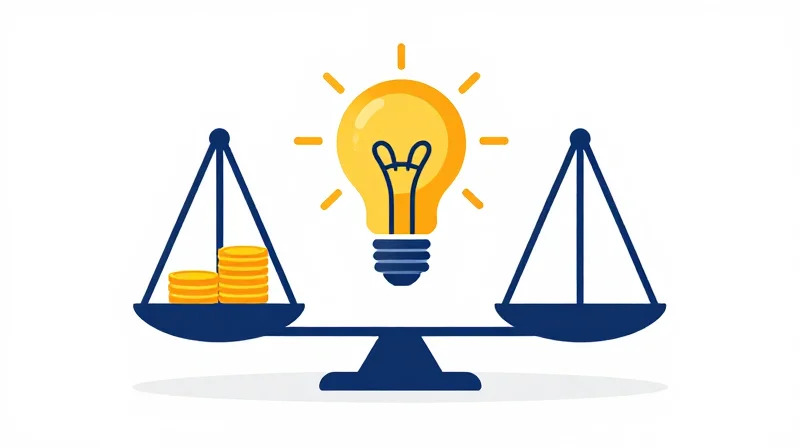 A vector illustration of a balance scale comparing initial cost against the long-term value of networking equipment.