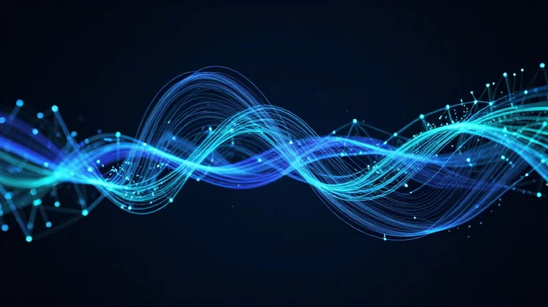 Abstract representation of a stable and interconnected fiber optic network data stream.
