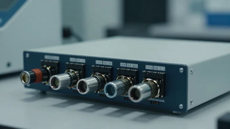 A high-tech laboratory setting where optical transceivers undergo rigorous quality testing.